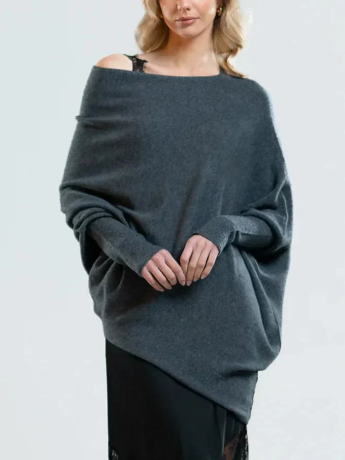 Katrielle | Pull Long à Épaules Dégagées en Couleur Unie