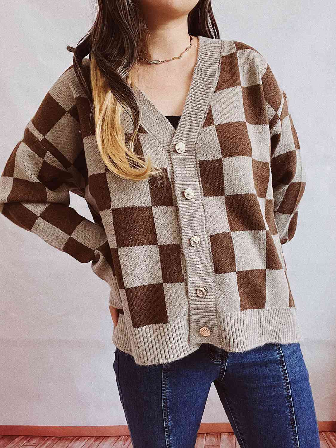 Dulcina | Cardigan en Maille à Carreaux avec Boutons - Style Chic et Confort