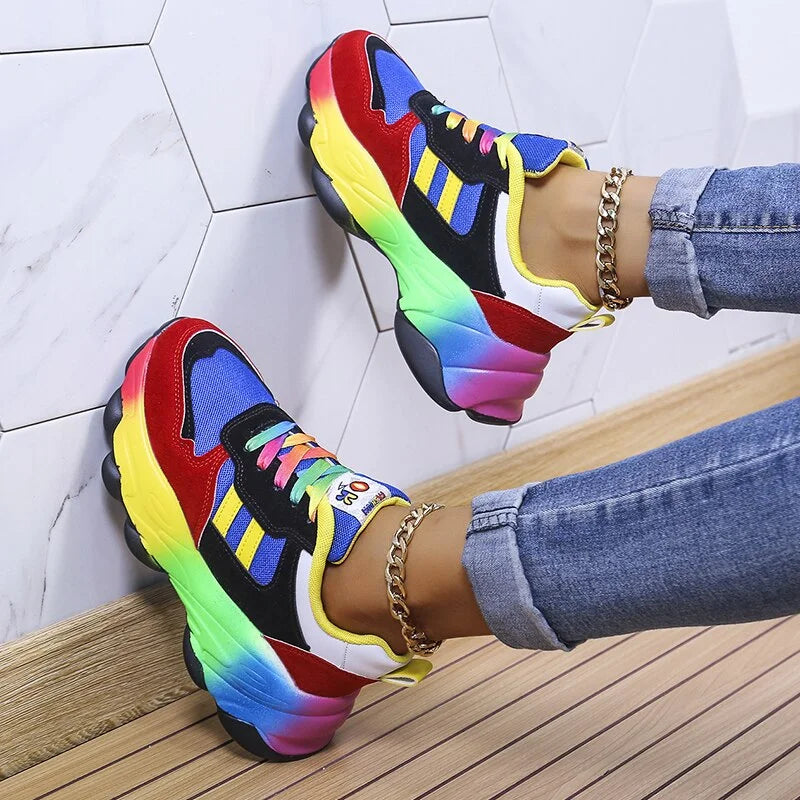 Esmérie | Sneakers Orthopédiques Multicolores à Lacets et Plateforme