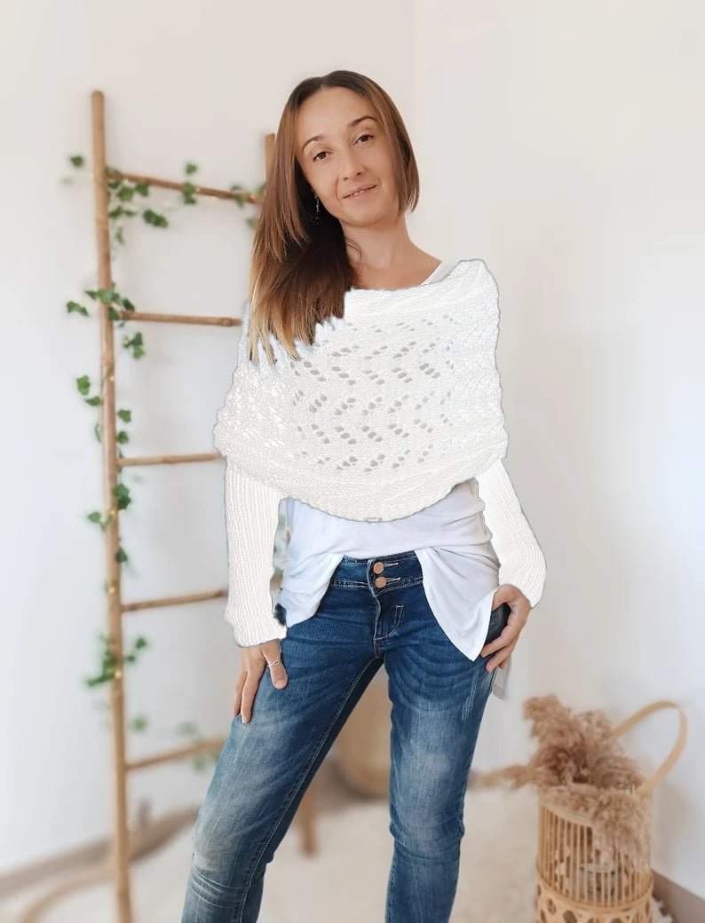 Xandrae | Écharpe Pull Tricotée Stylée Femme avec Manches