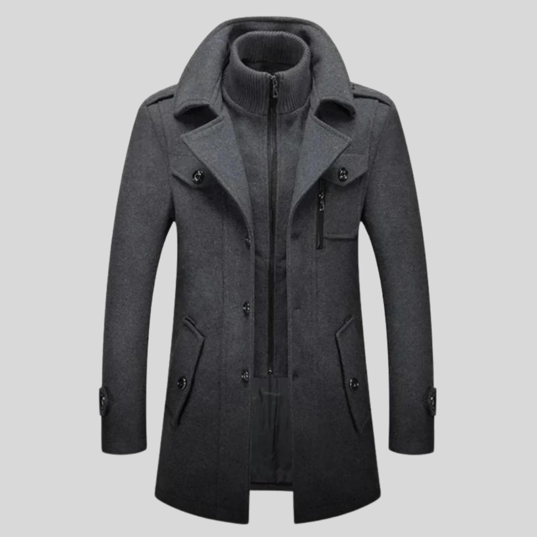 Firmin | Manteau Trench Classique Homme à Col Double en Laine Véritable, Multi-Poches, Couleur Unie – Élégant & Durable