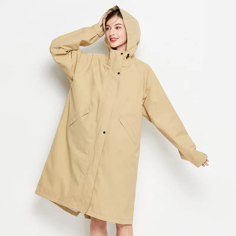 Josie | Manteau de Pluie Long Femme à Capuche, Boutonné, Coloris Uni et Imperméable