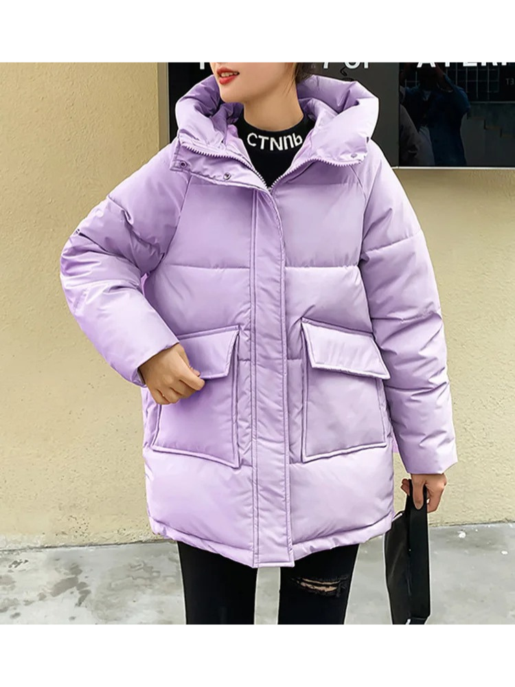 Bertille | Manteau Hiver Femme Matelassé à Capuche, Fermeture Éclair, Coupe Loose et Poches Grandes