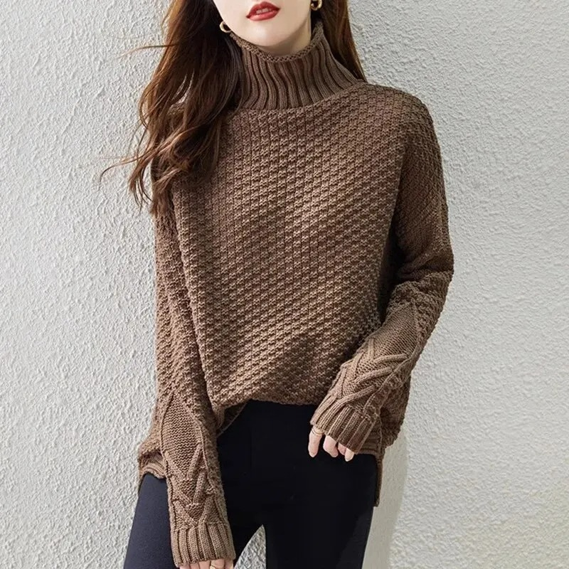 Cyrielle | Pull Turtleneck Structuré à Manches Tricotées pour Femme, Confort et Élégance