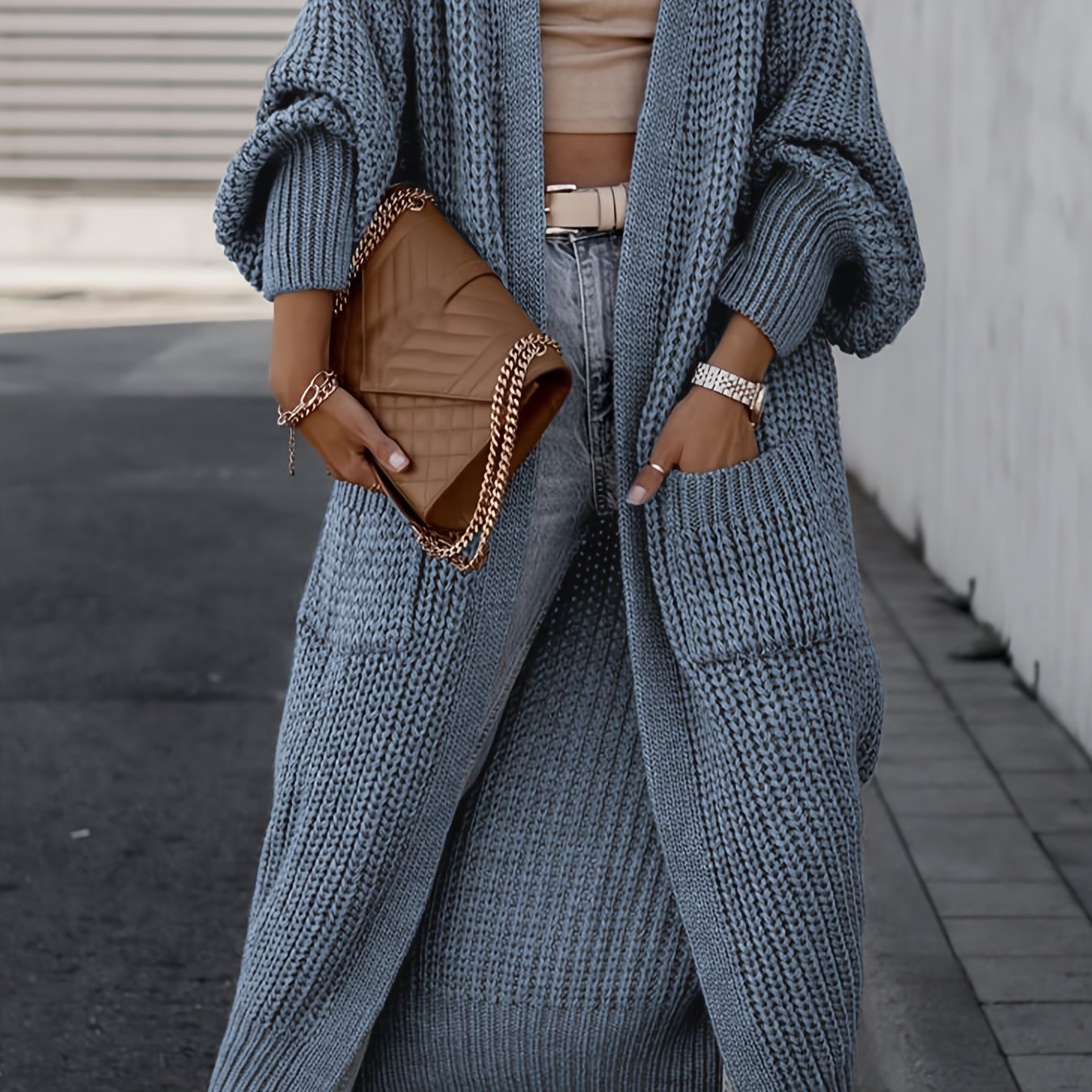 Bernadine | Cardigan Long Ouvert en Tricot avec Poches pour Femme