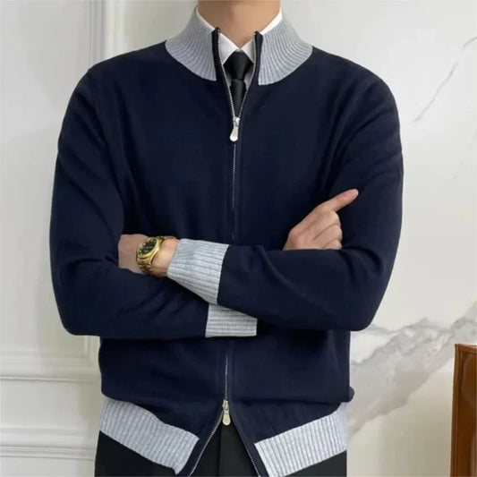 Michello | Cardigan Casual Homme Zippé avec Col Montant