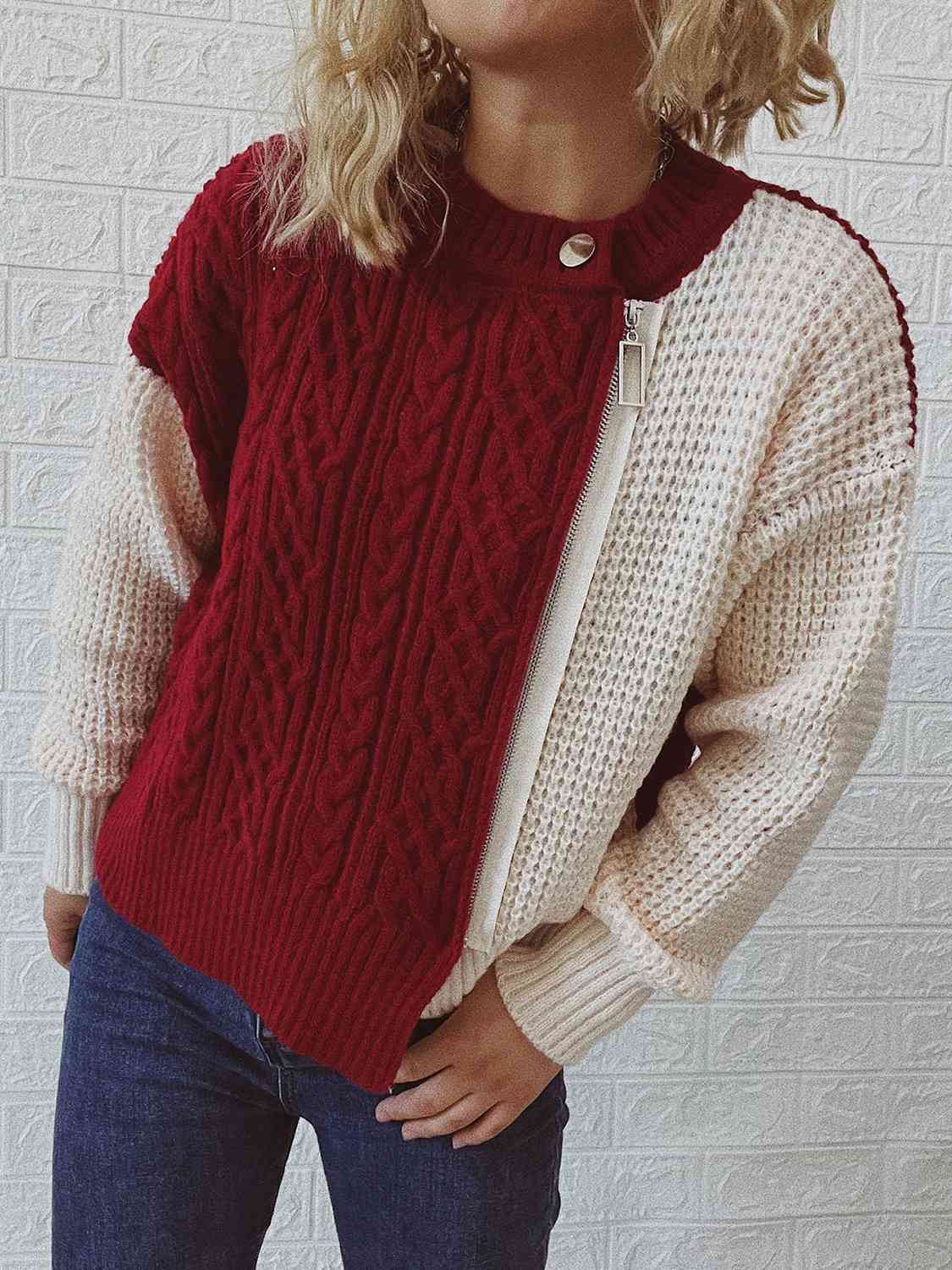 Alixane | Pull zippé en maille bicolore pour femme