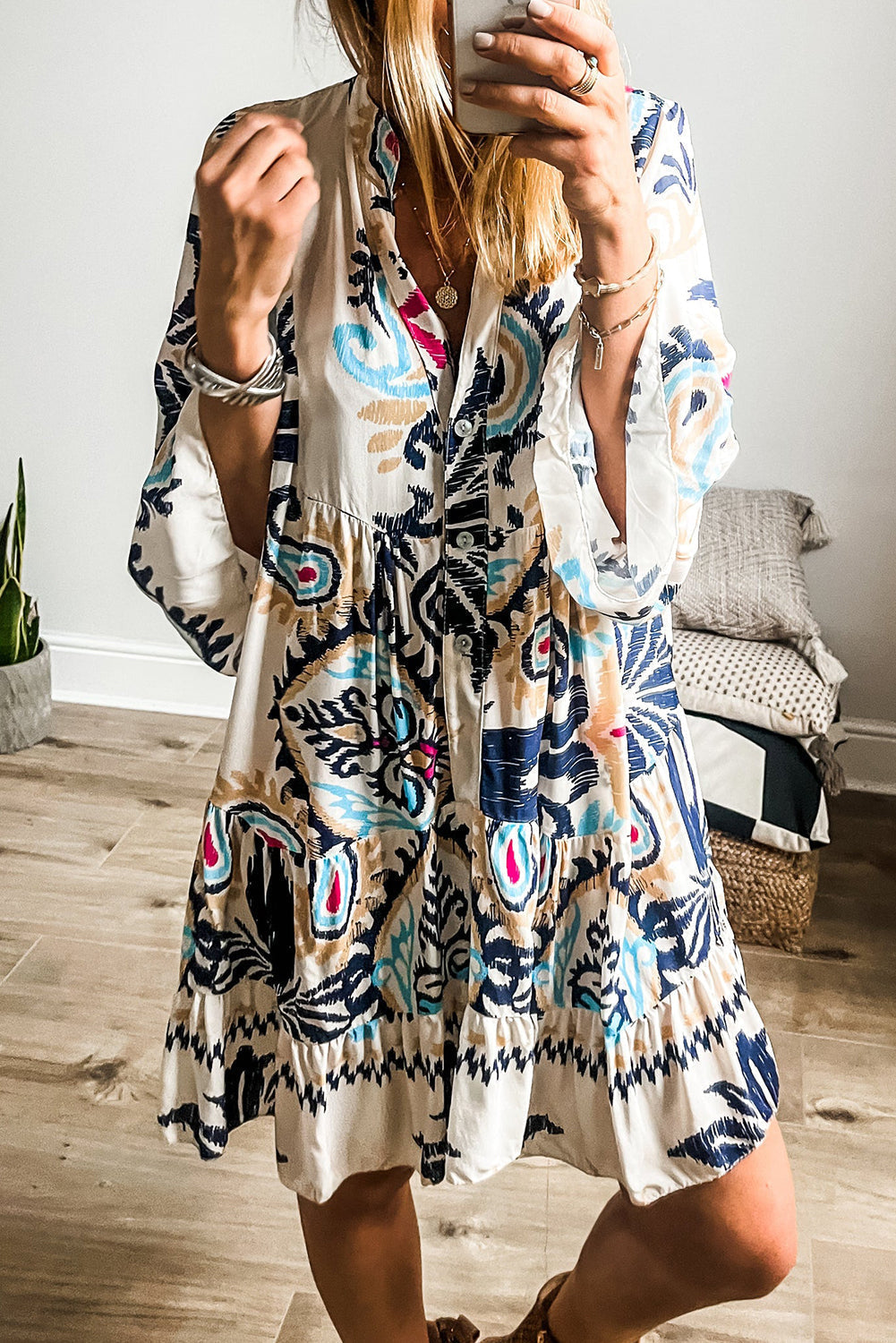 Iman | Robe Mini Style Tribal avec Manches Amples