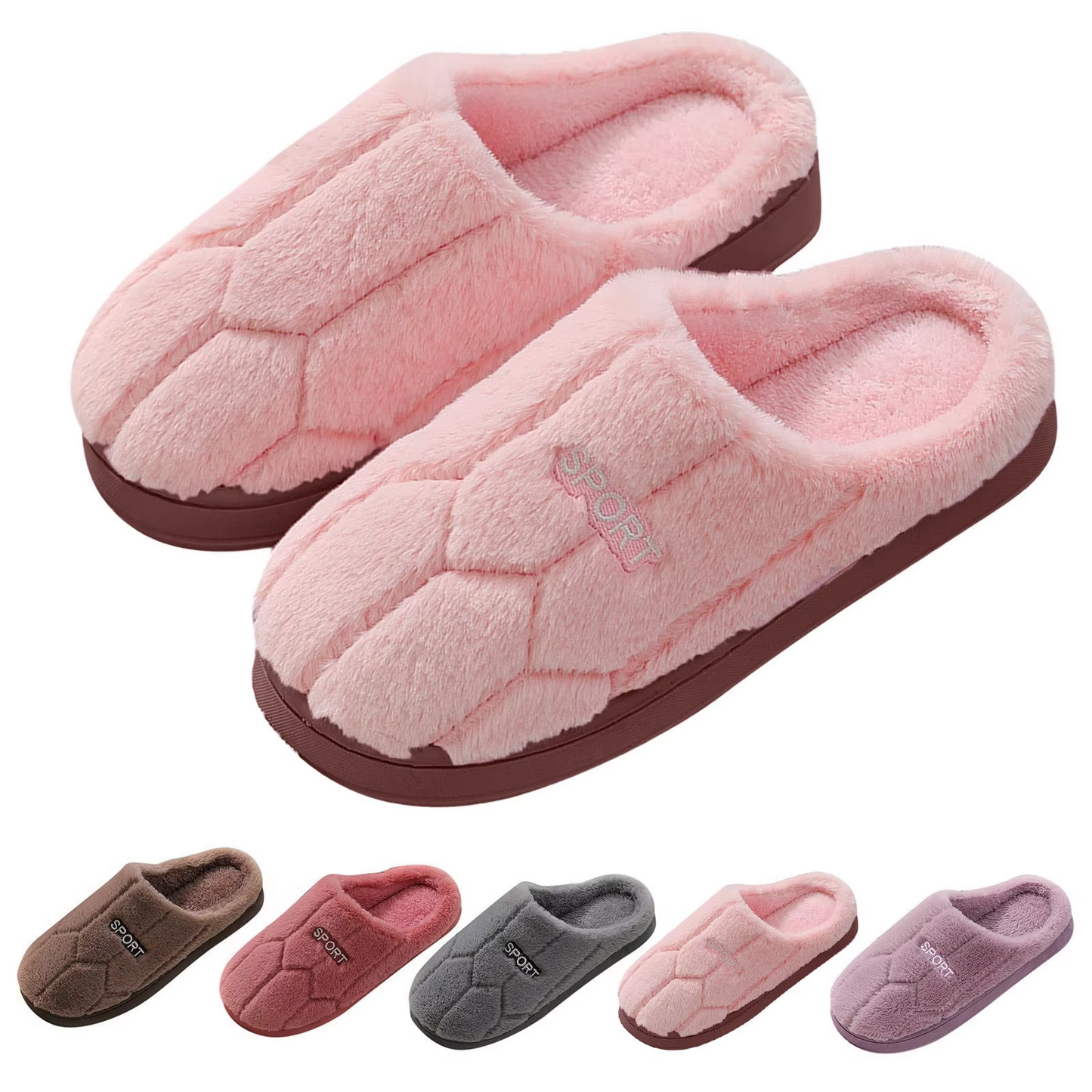 Yselle | Chaussons d'hiver pour femme à bout fermé, semelle souple, broderie "Sport" et tissu peluche doux