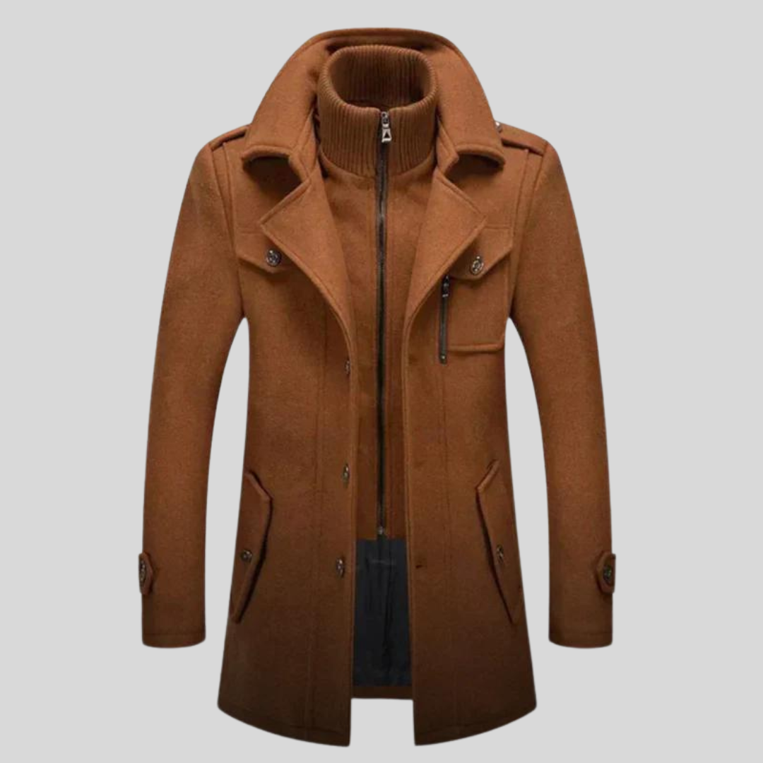 Firmin | Manteau Trench Classique Homme à Col Double en Laine Véritable, Multi-Poches, Couleur Unie – Élégant & Durable