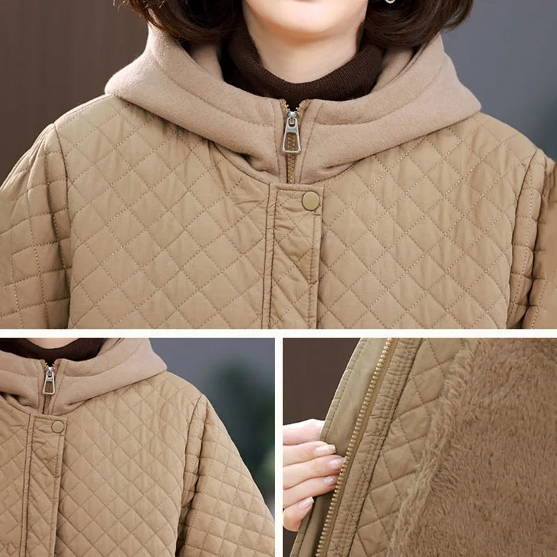 Calypso | Manteau Hiver Femme à Capuche, Zip Complet et Doublure Polaire – Design Matelassé avec Poches Latérales