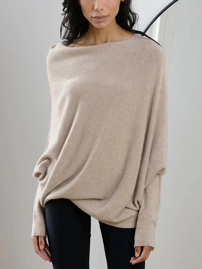 Katrielle | Pull Long à Épaules Dégagées en Couleur Unie