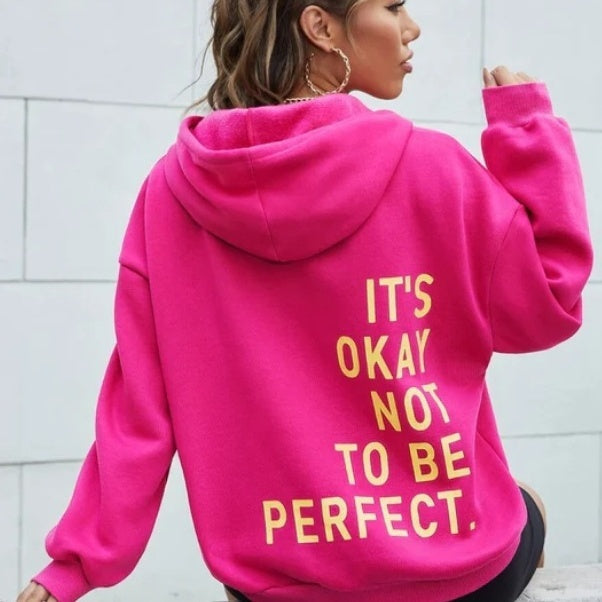 Juviane | Hoodie Femme avec Imprimé "It's Okay Not To Be Perfect" au Dos - Veste à Capuche Unicolore