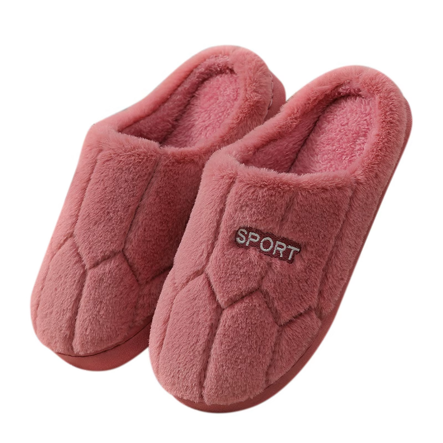 Yselle | Chaussons d'hiver pour femme à bout fermé, semelle souple, broderie "Sport" et tissu peluche doux