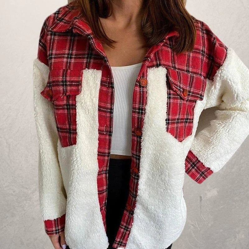 Ximena | Veste Plaid en Molleton Doux à Boutons pour Femmes