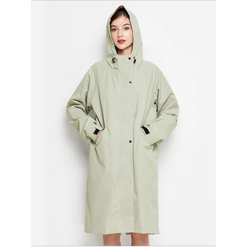 Josie | Manteau de Pluie Long Femme à Capuche, Boutonné, Coloris Uni et Imperméable