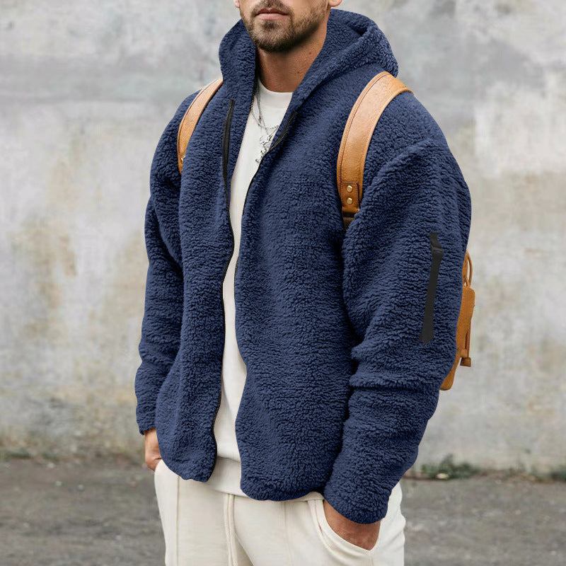 Léonard | Veste Homme à Capuche et Fermeture Zippée en Fleece Doux, Chaude et Pratique avec Poches Latérales