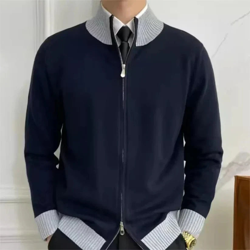 Michello | Cardigan Casual Homme Zippé avec Col Montant