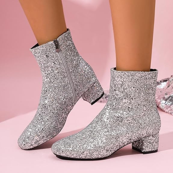 Marini | Bottines à Talons Brillantes avec Bout Pointu et Décor en Fausse Fourrure