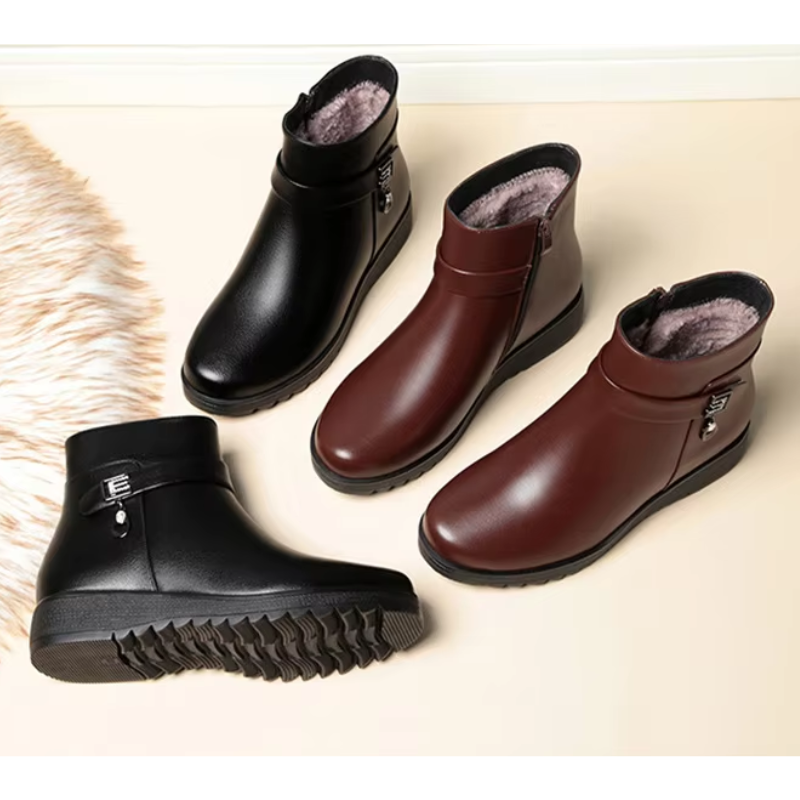 Jonalise | Bottines pour femme à fermeture éclair latérale, doublure en polaire, talon plat, coloris uni