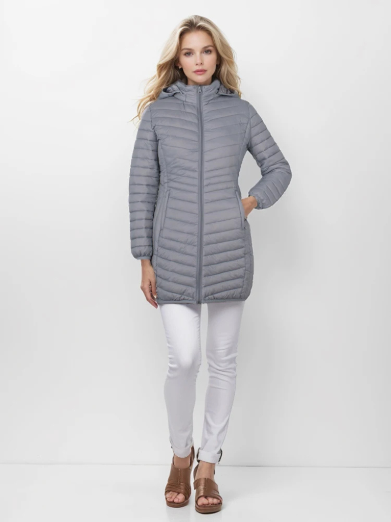 Daline | Veste Hivernale Légère à Capuche et Fermeture Éclair pour Femme, Coupe Slim et Matelassée