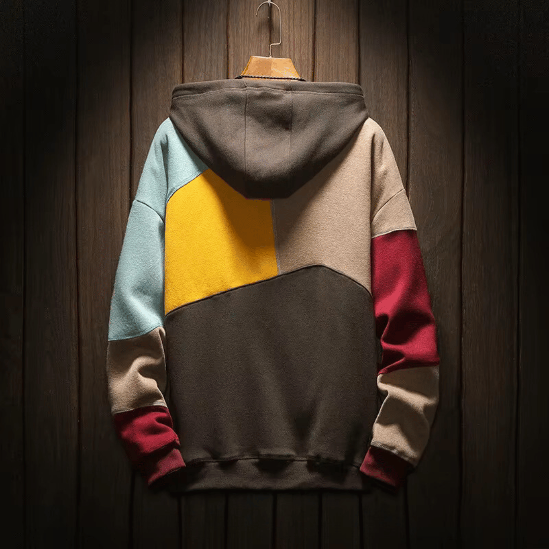 Bernard | Sweat à Capuche Patchwork Multicolore avec Cordon de Serrage - Confort et Style Unique