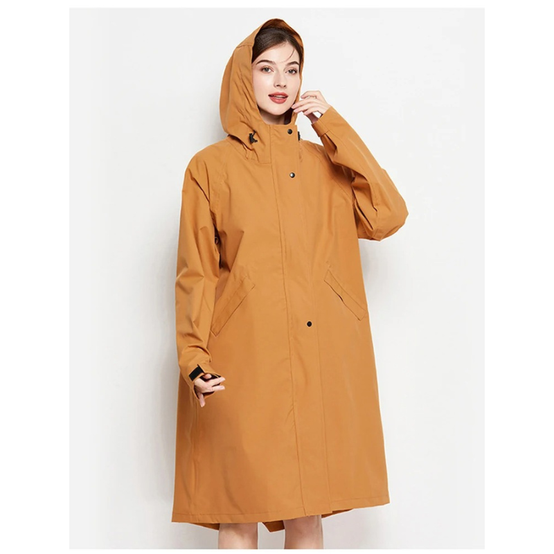 Josie | Manteau de Pluie Long Femme à Capuche, Boutonné, Coloris Uni et Imperméable