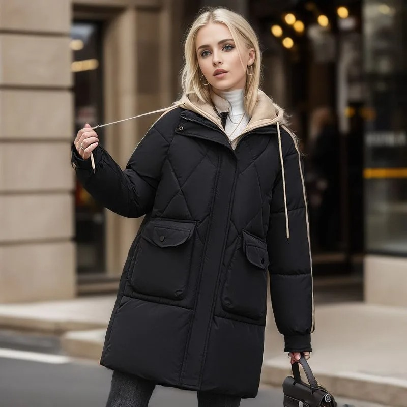 Norina | Manteau d’Hiver Femme Imperméable avec Capuche, Poches à Rabat et Fermeture Éclair