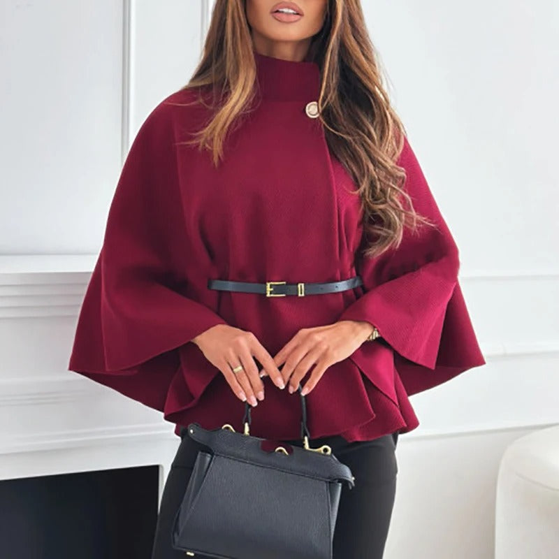 Paelisse | Manteau Femmes Cape Oversized en Laine avec Col Haut Élégant et Manches Chauve-Souris