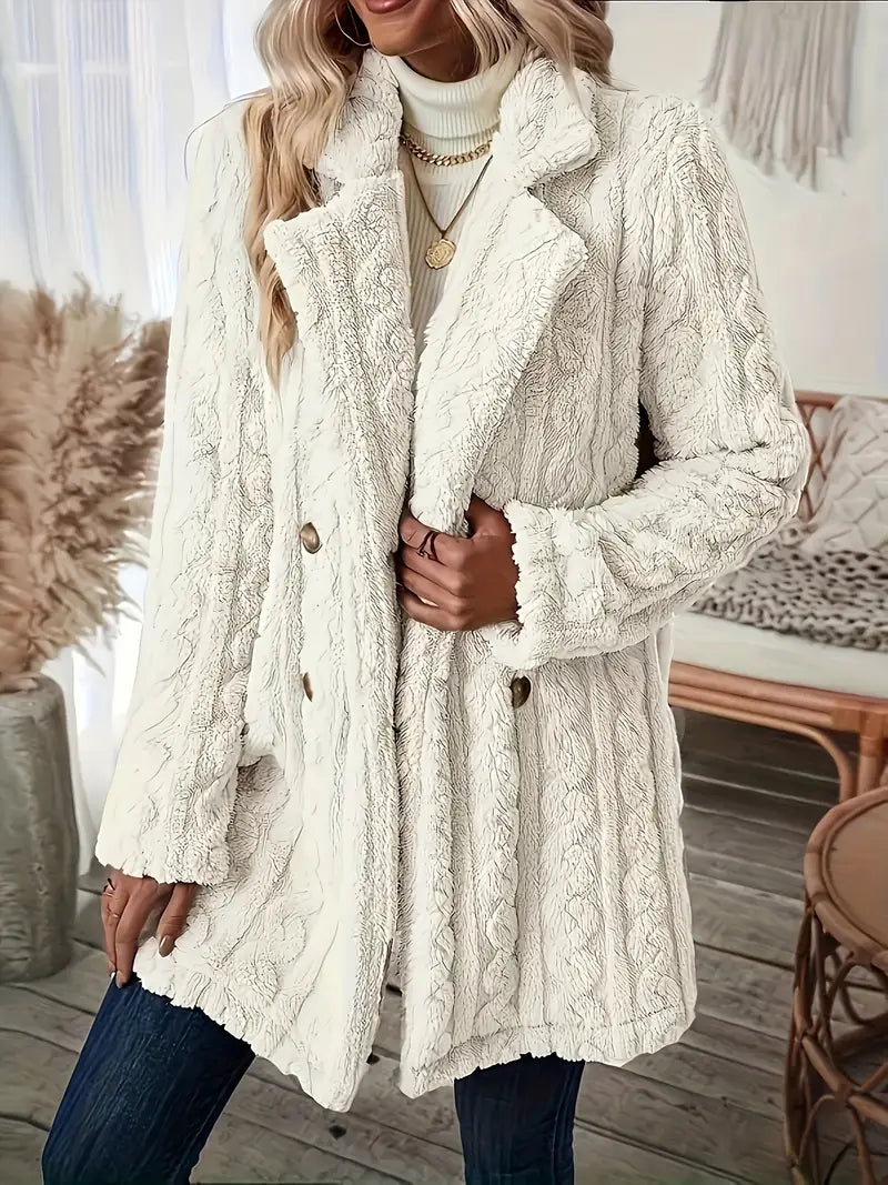 Roselle | Manteau Doux en Fleece Teddy à Col Revers pour Femme - Élégant et Chaleureux