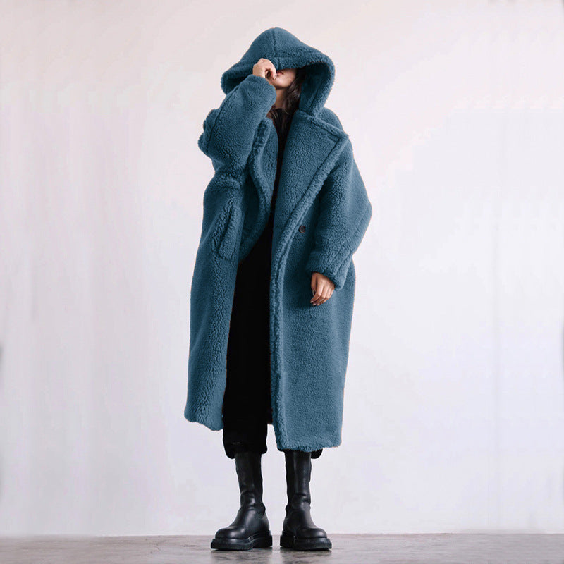 Vénéline | Long Teddy Coat Femme Doublé à Col Revers et Capuche