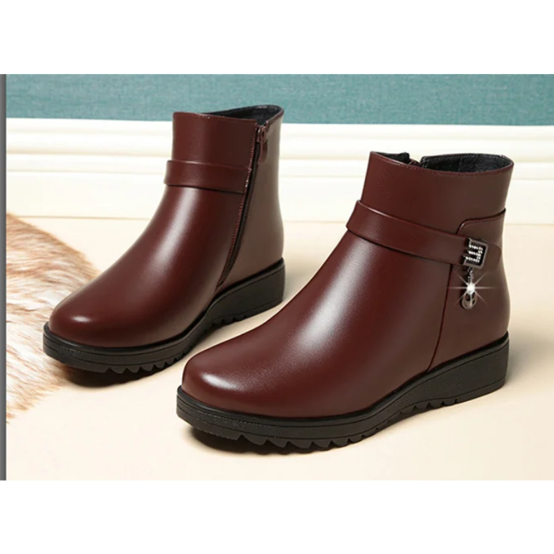 Jonalise | Bottines pour femme à fermeture éclair latérale, doublure en polaire, talon plat, coloris uni