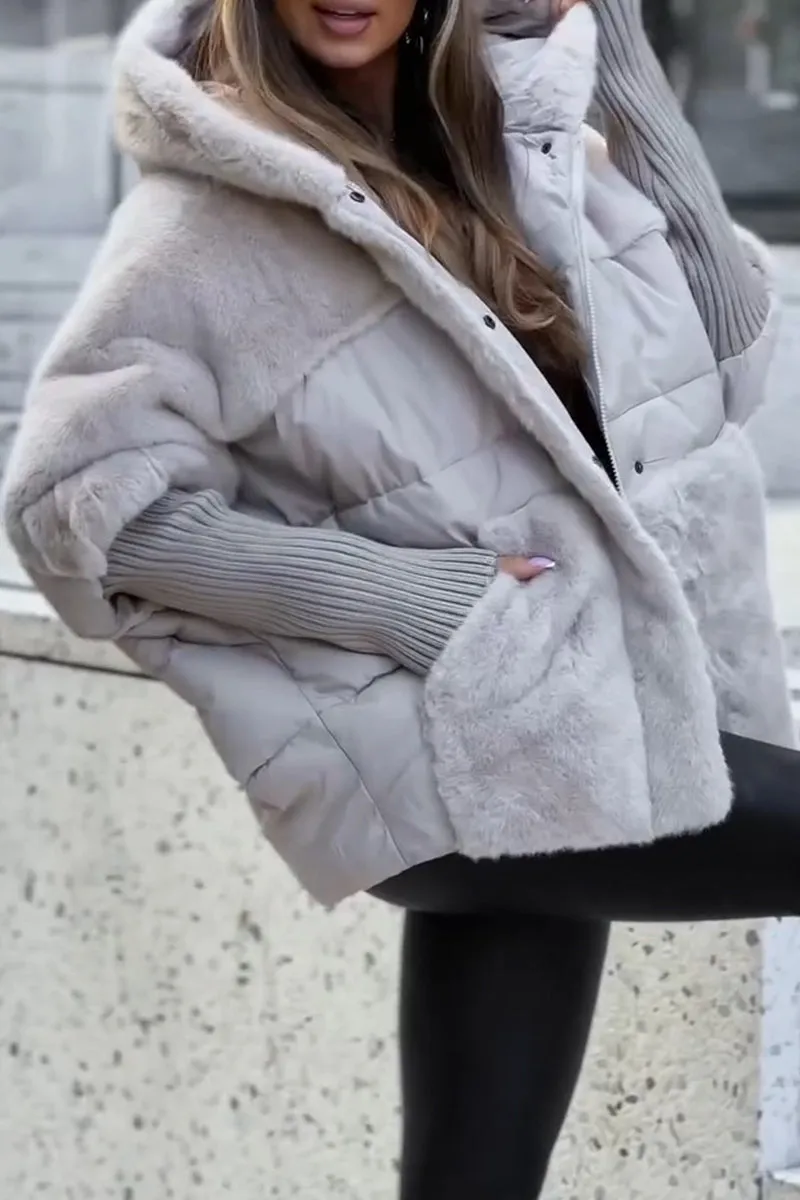 Nadiëlle | Veste Hiver Patchwork avec Capuche et Fermeture Éclair