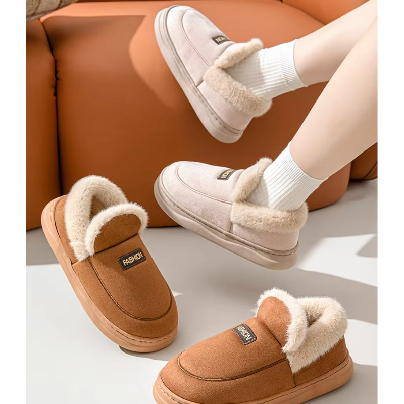 Zinna | Chaussons d'hiver pour femme à semelle épaisse, doublure peluche, fermeture facile et flexible