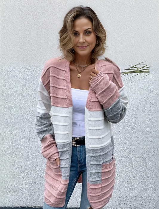 Nelsy | Cardigan long ouvert et chaud en motif color block