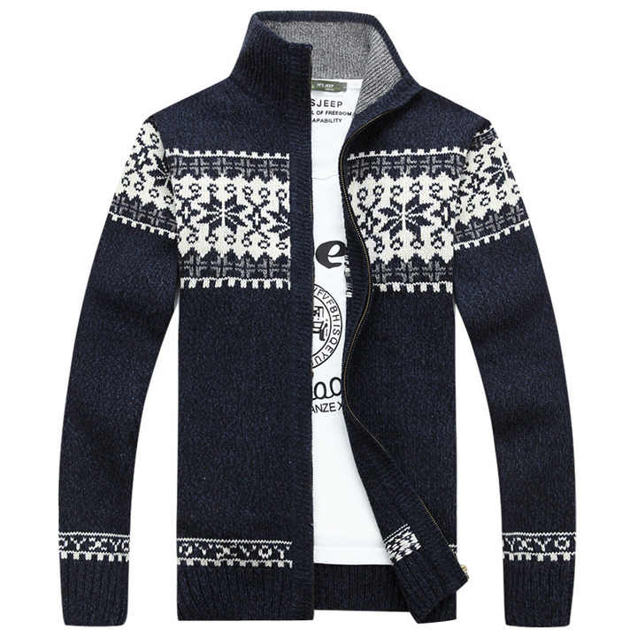 Lorenzo | Pull d'hiver pour homme en jacquard avec zip et col montant