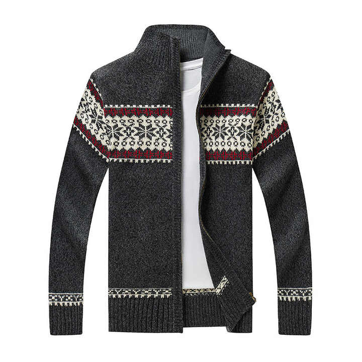 Lorenzo | Pull d'hiver pour homme en jacquard avec zip et col montant