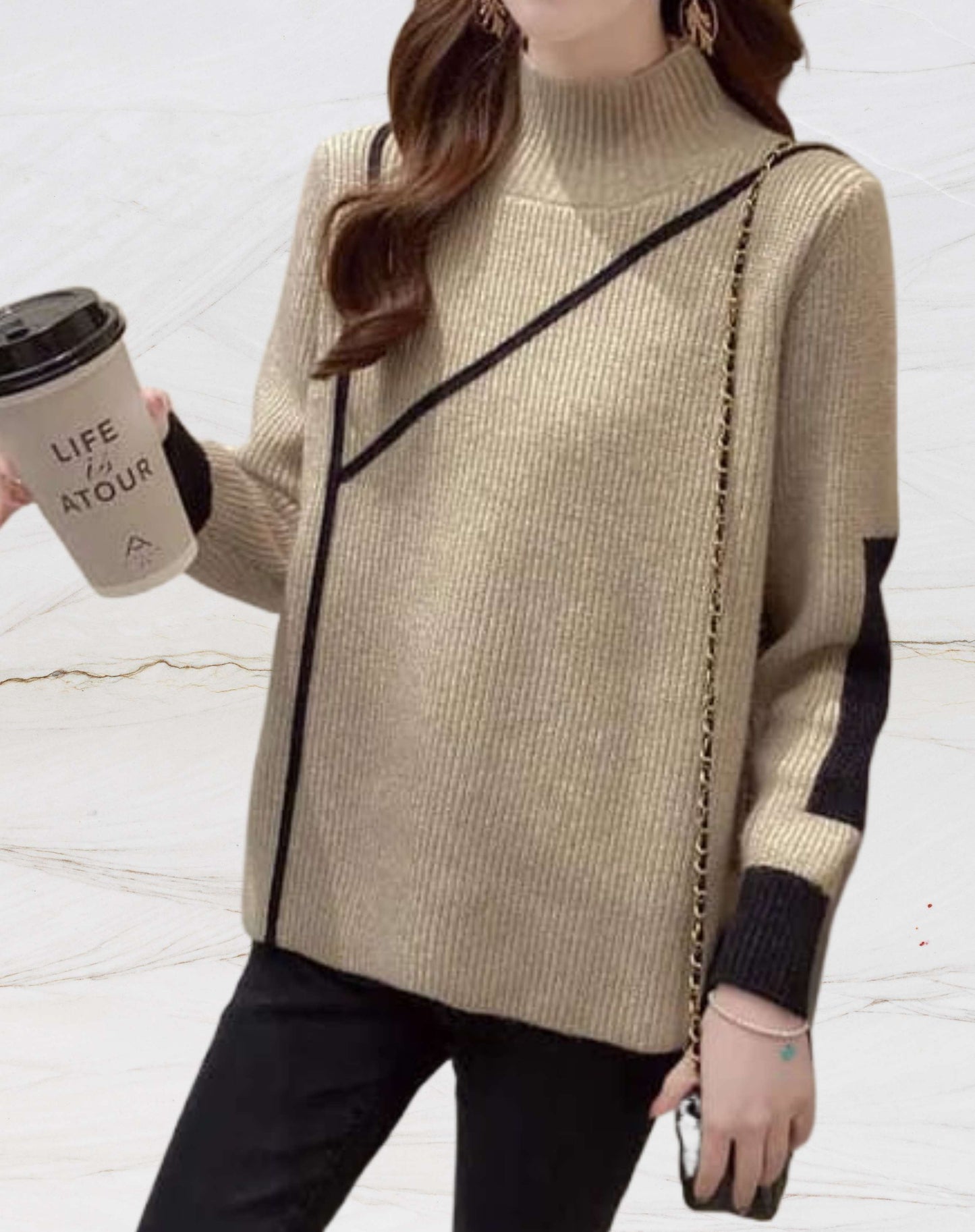 Delphilla | Pull Bicolore à Col Roulé Élégant et Moderne pour un Hiver Tendance