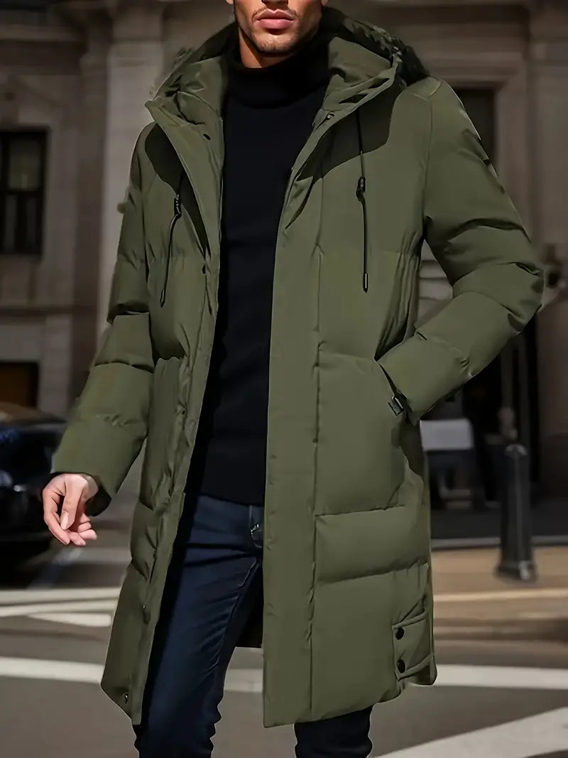 Cassien | Manteau Long d'Hiver à Capuche avec Cordon de Serrage, Coupe Moderne et Isolant