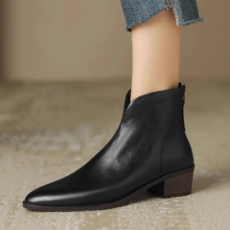 Irdene | Bottines Femme à Talon Bloc et Bout Pointu avec Fermeture Éclair Arrière - Cuir Synthétique Haut de Gamme