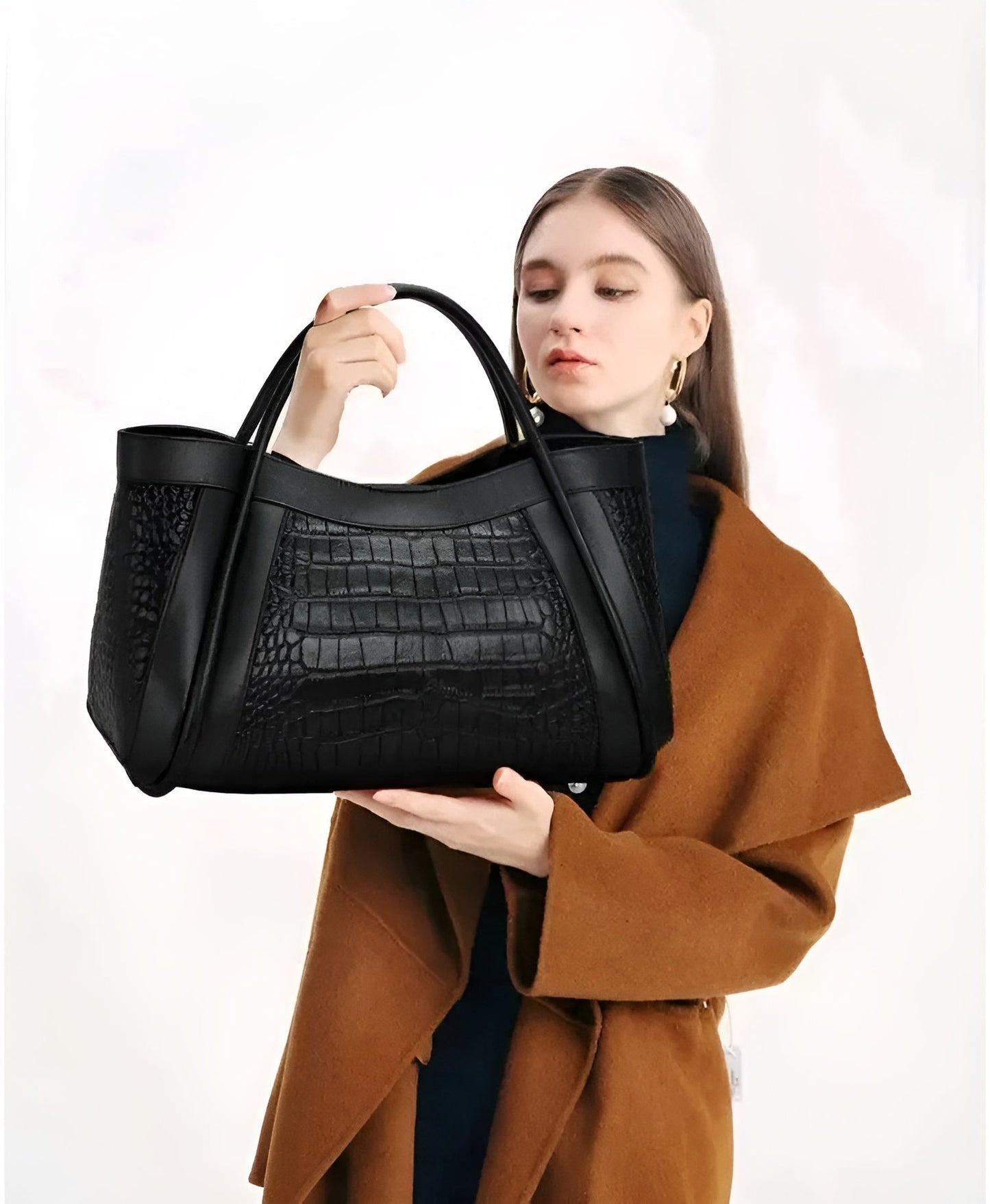 Alvère | Sac à Main en Cuir Crocodile Femme de Grande Capacité