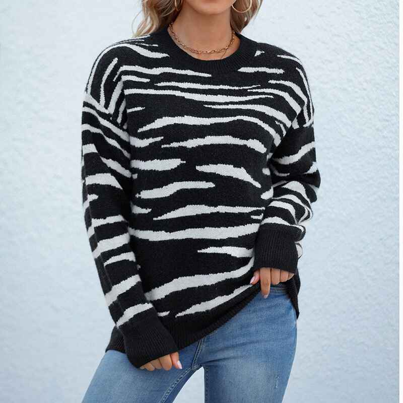 Quenelle | Pull Femme à Rayures Tigre avec Col Rond - Élégance et Confort pour l'Hiver