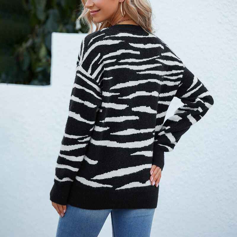 Quenelle | Pull Femme à Rayures Tigre avec Col Rond - Élégance et Confort pour l'Hiver