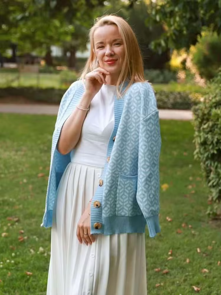 Ulrika | Cardigan à motif géométrique avec boutons