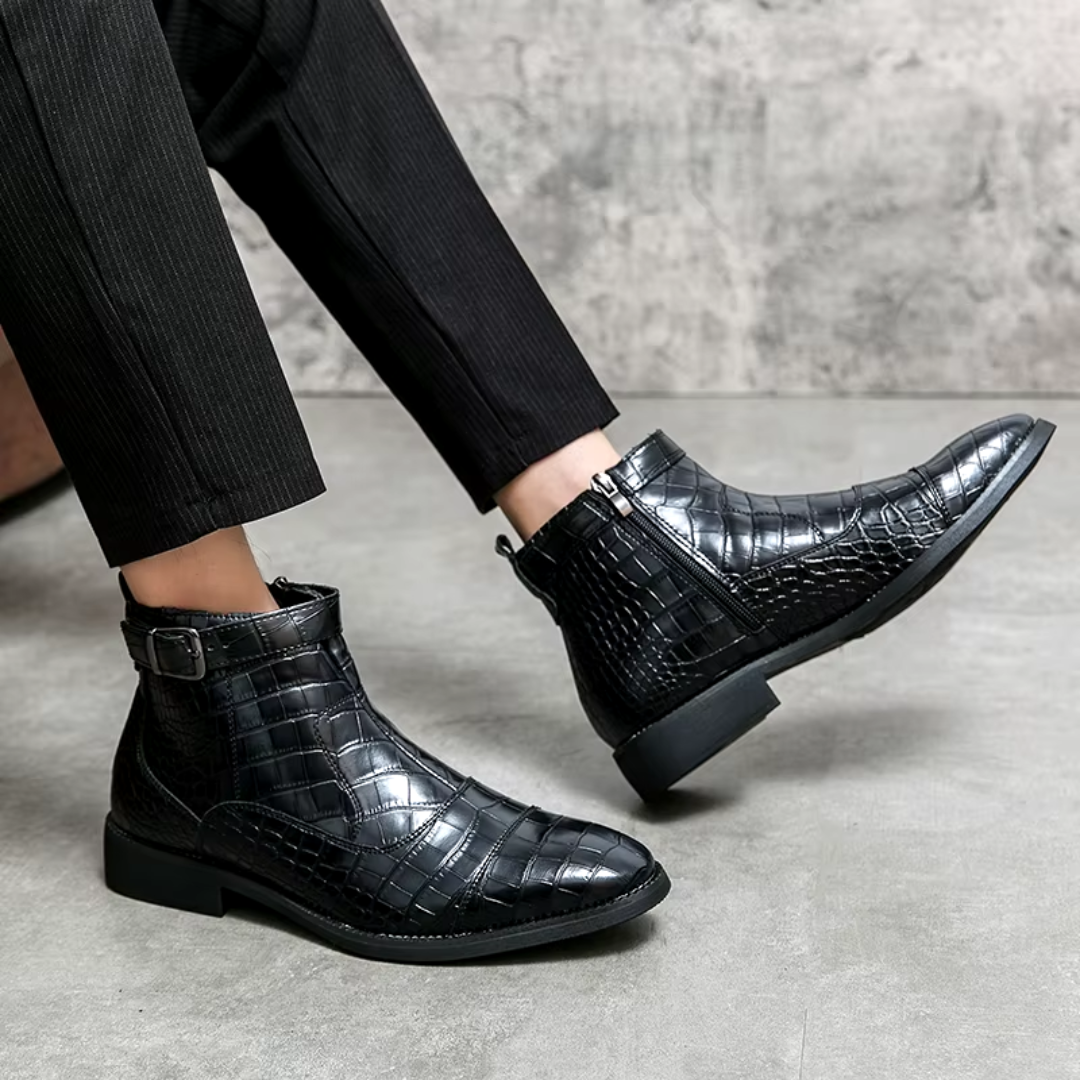 Donatien | Bottines Chelsea Homme Premium à Motif Crocodile, Zip Latéral et Sangle Ajustable