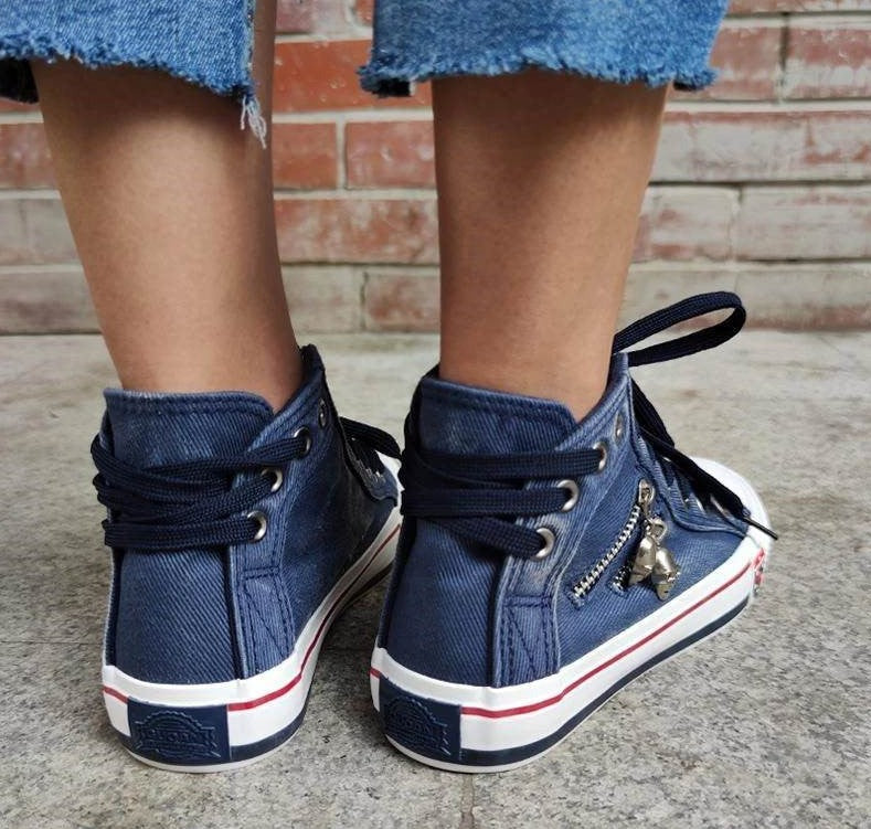 Vantelo | Chaussures en Denim pour Femme – Lacées avec Détail Zippé Crâne pour un Style Tendance