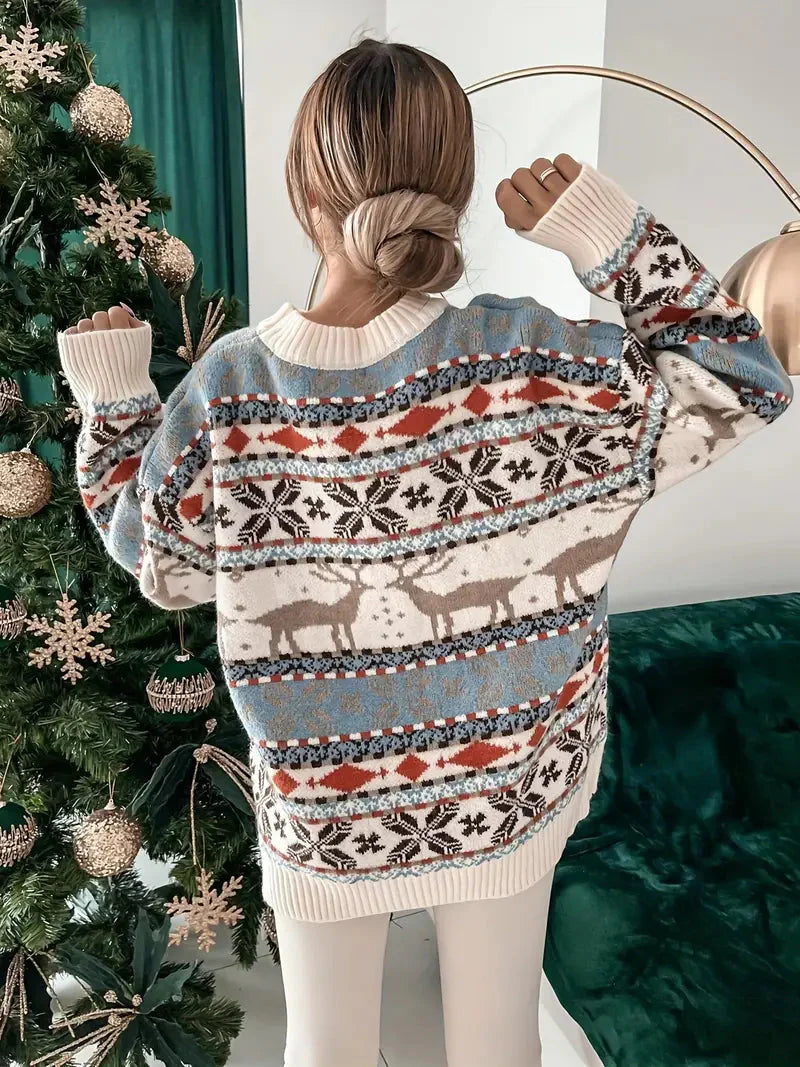 Kélyssa | Pull de Noël Oversized Tricoté à Col Rond, Confort et Style Festif