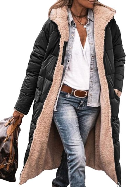 Hazel | Manteau Long Puffer Réversible en Sherpa avec Capuche