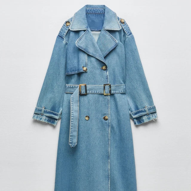 Claudina | Trench-coat en denim confortable et chaud