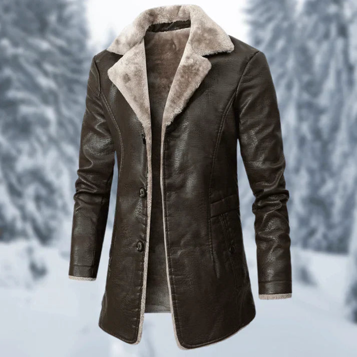 Lucian | Manteau Long Homme en Cuir PU avec Doublure Polaire pour l'Hiver